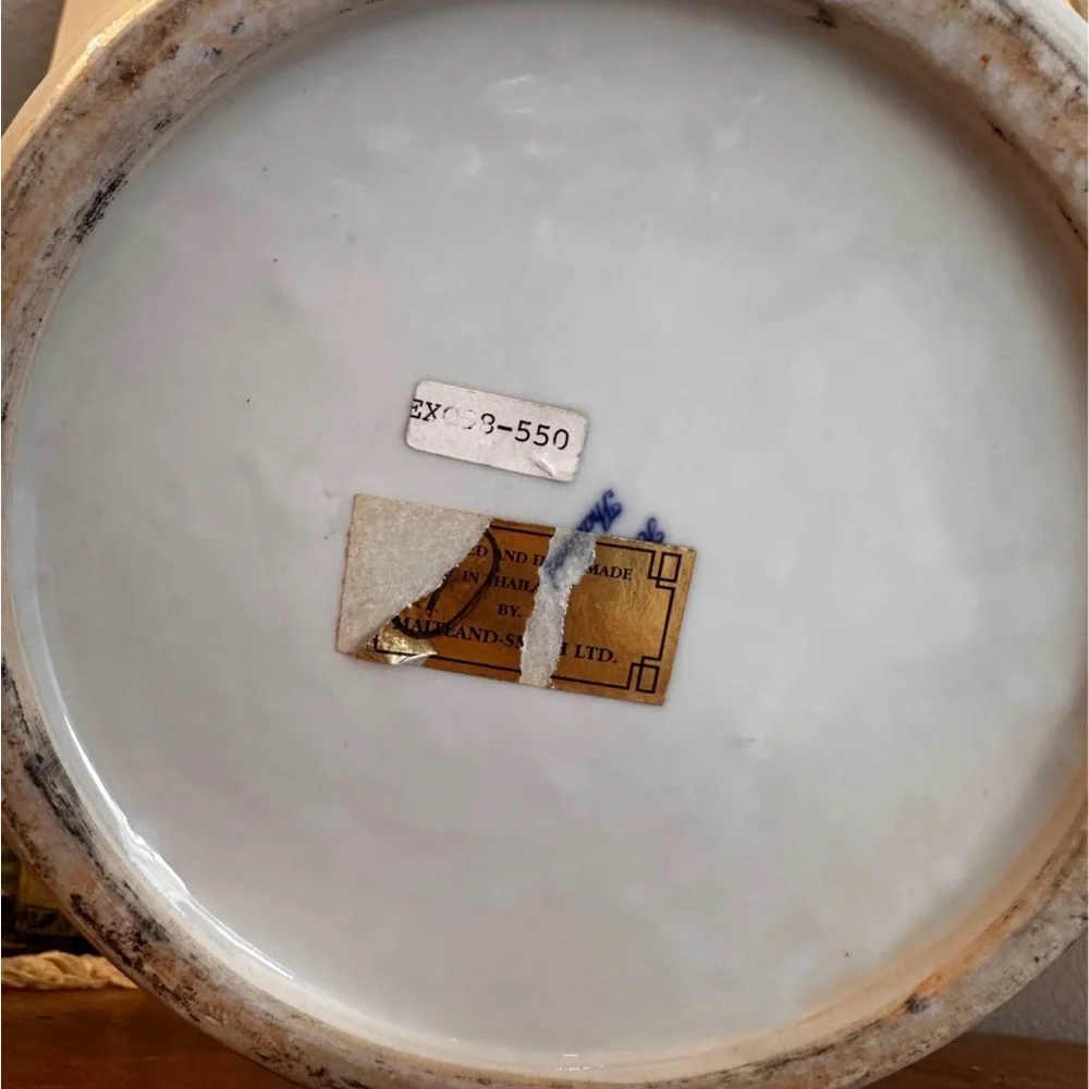 Maitland Smith Teal and White Ceramic Ginger Jar with Lid